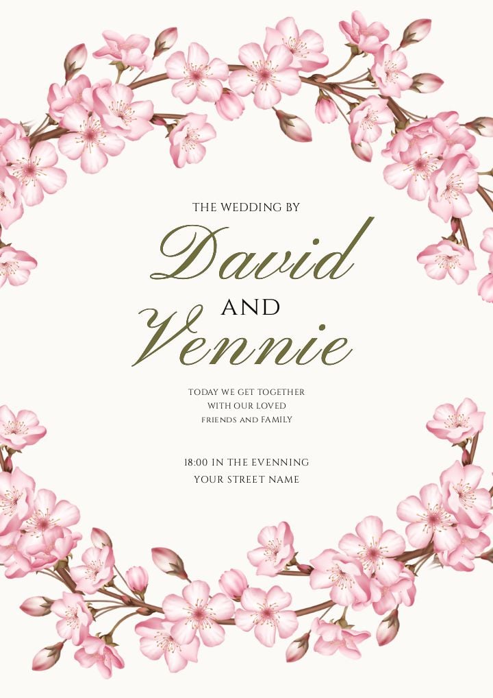 Simple wedding invitation featuring cartoon style floral designs template