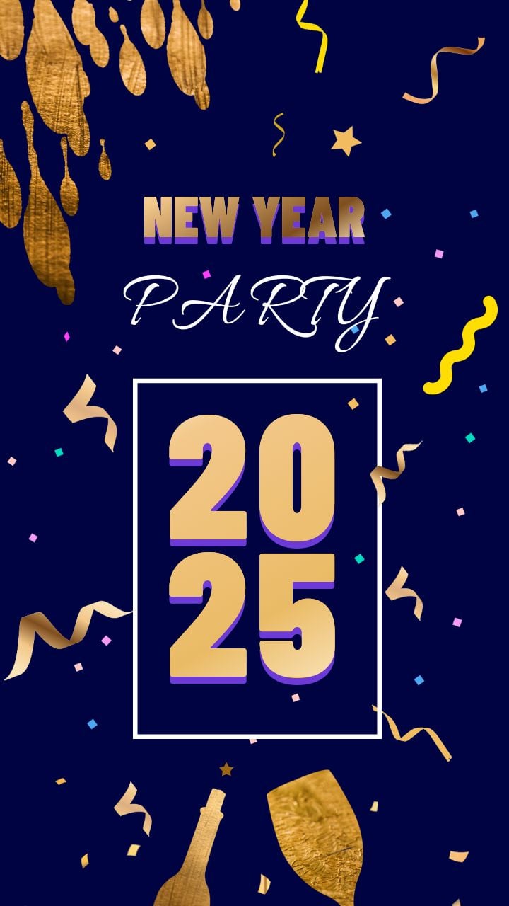 2025 new year party featuring gold ribbon - instagram story