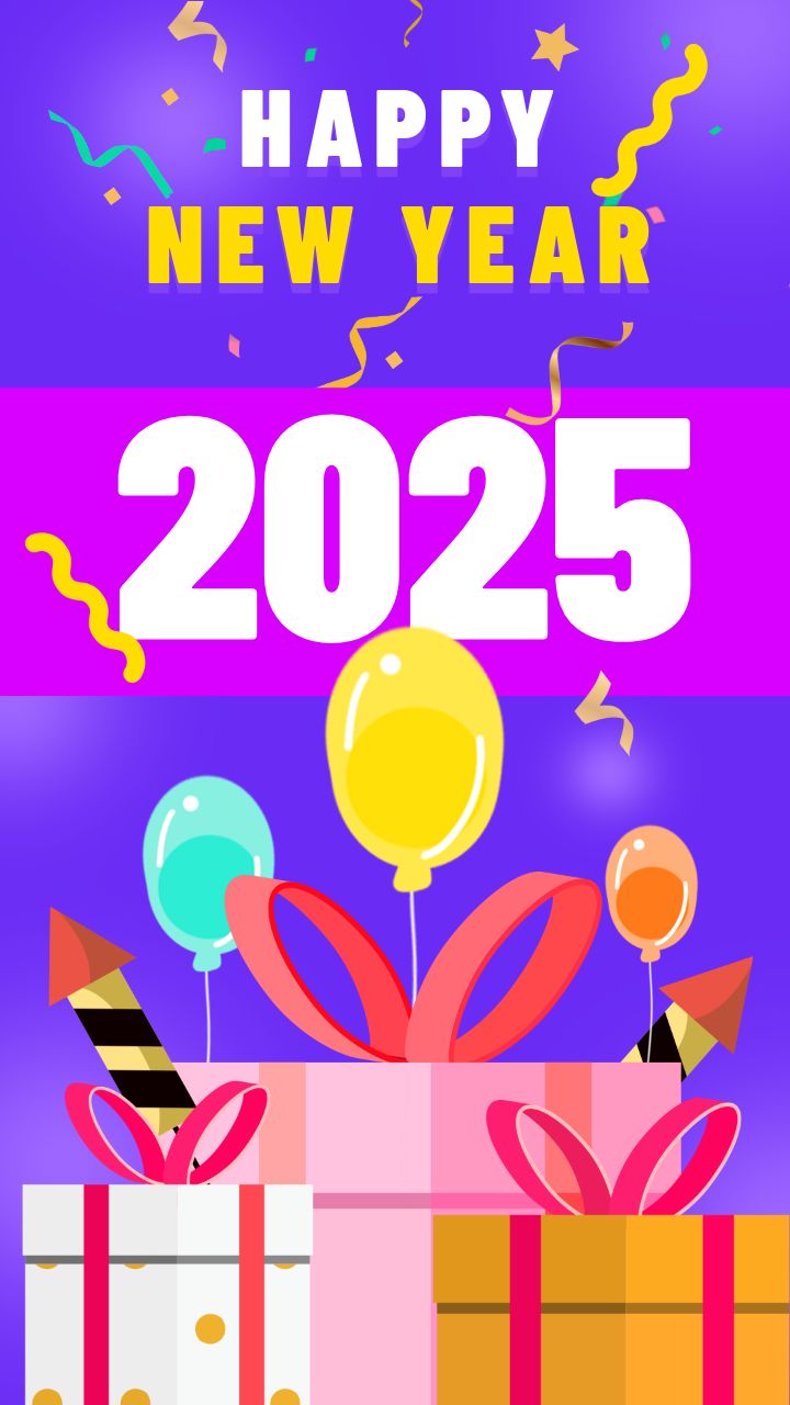 2025 new year party instagram story featuring a vibrant gift box