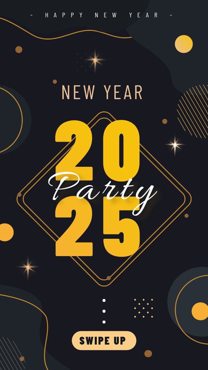 2025 new year's party instagram story black geometric vibes