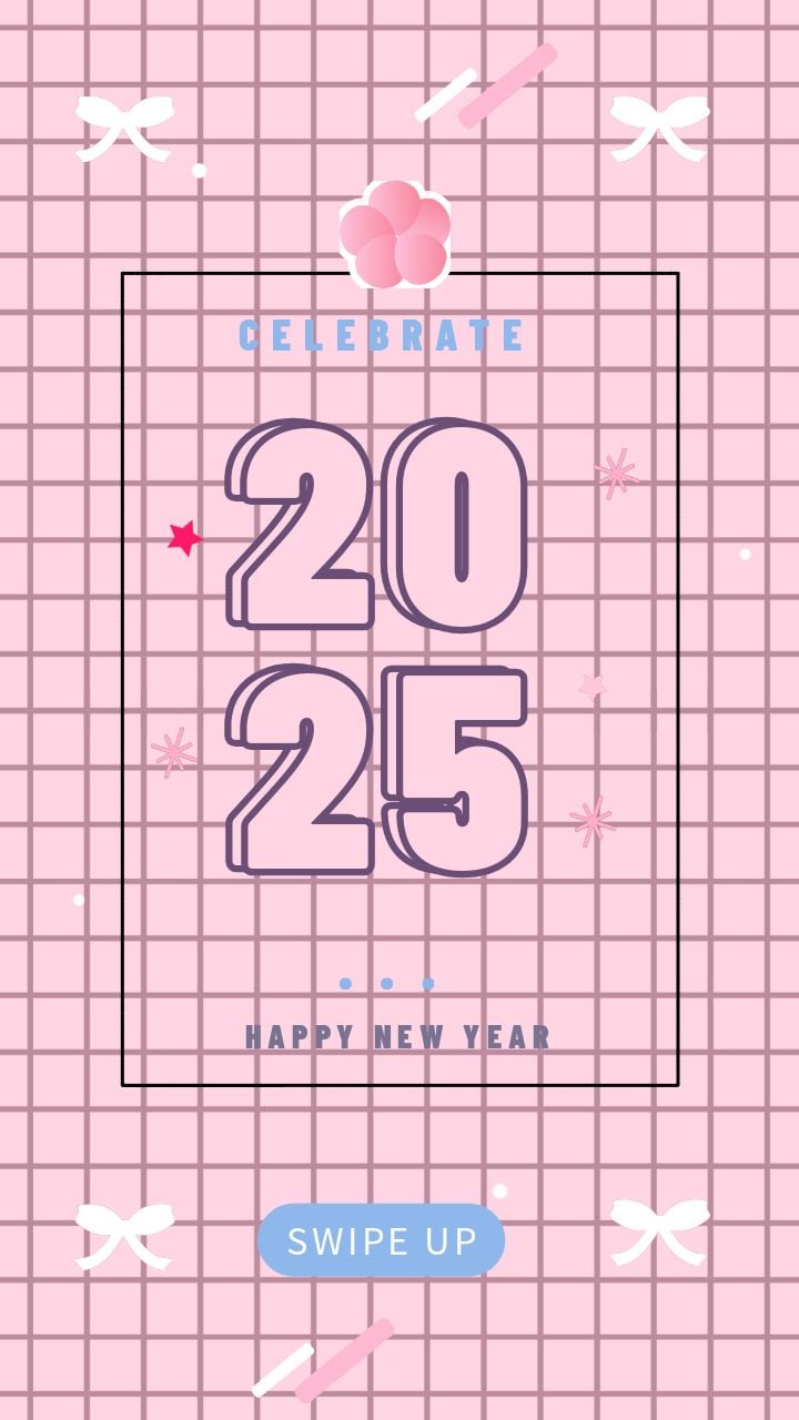 2025 new year's party instagram story featuring pink plaid