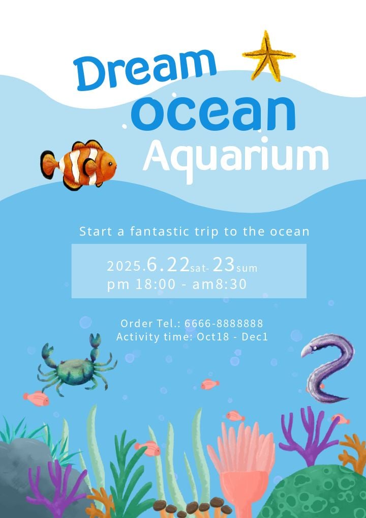 aquatic extravaganza vibrant blue and green aquarium event flyer
