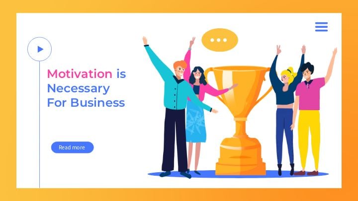 banner featuring a successful business team with an orange gradient
