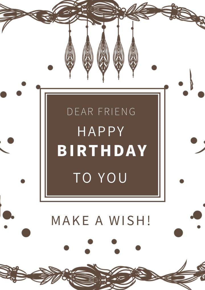 bohemian birthday card with a brown and simple design