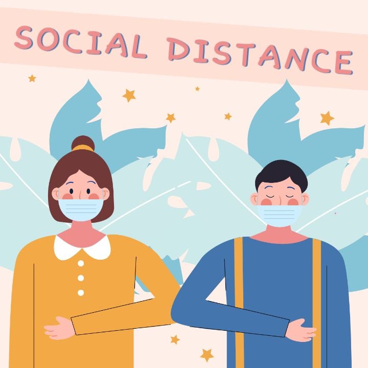 cartoon characters embrace social distancing and mask-wearing in instagram post