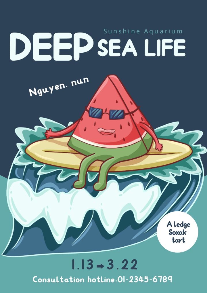 cartoon comic flyer featuring a green aquarium