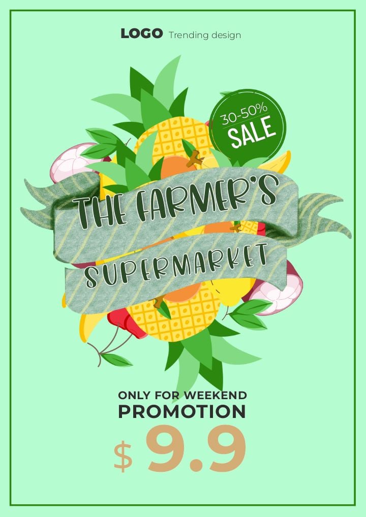 cartoon farm supermarket fruit promotion poster with a fashionable twist