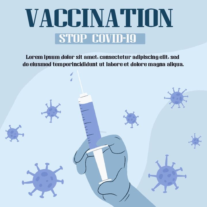 cartoon illustration of hand holding syringe for coronavirus vaccine