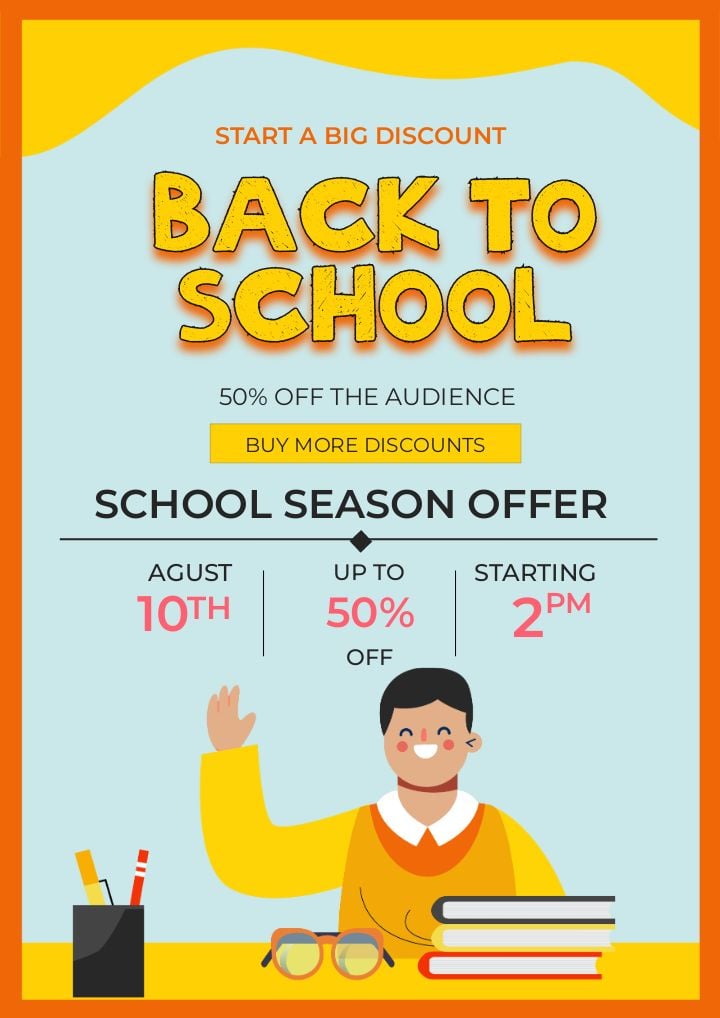 cartoon orange poster returning to school for learning