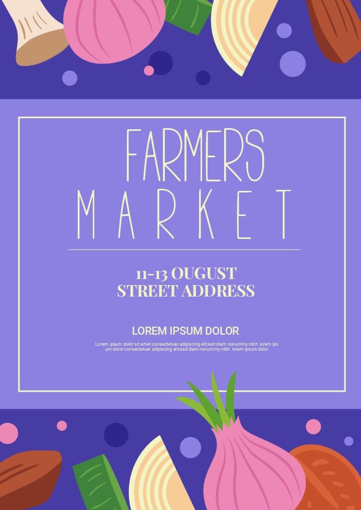 cartoon poster a simple organic vegetable farm supermarket in purple style