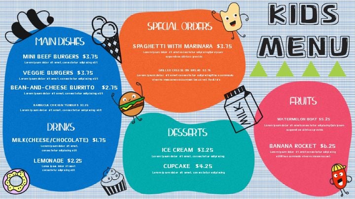 charming menu for young diners at the restaurant