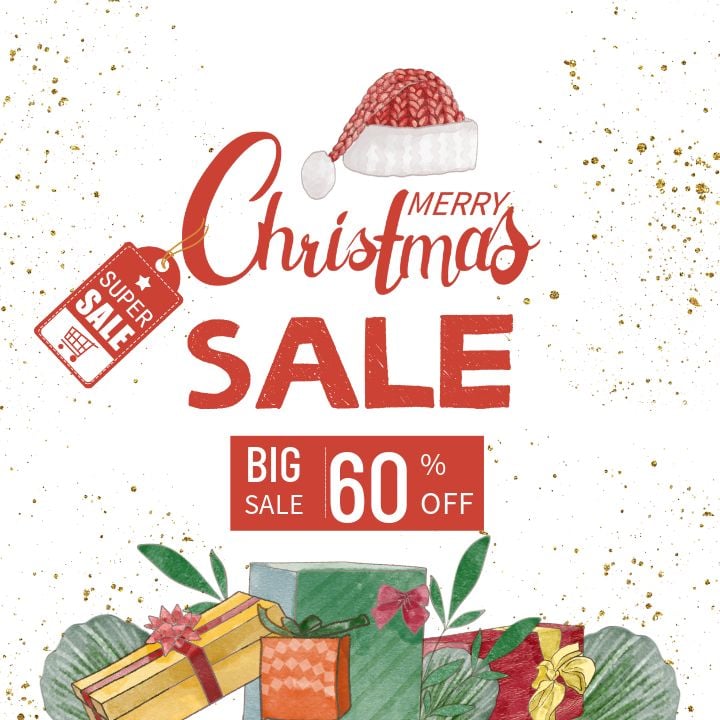 christmas sale instagram post featuring watercolor and gold foil art