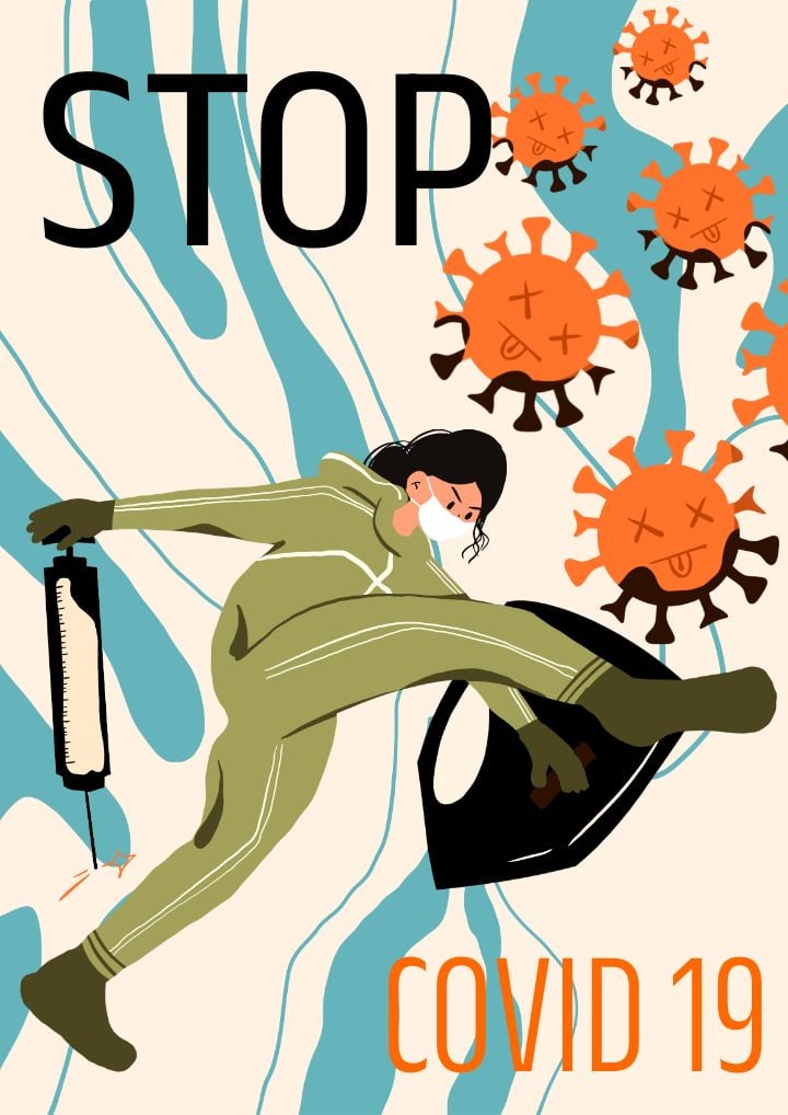 conceptual poster illustrating the battle against coronavirus