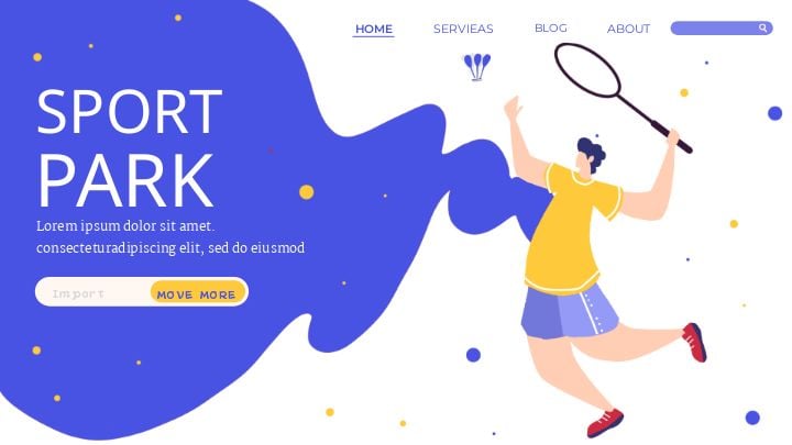 creative blue banner illustration for a badminton sports landing page