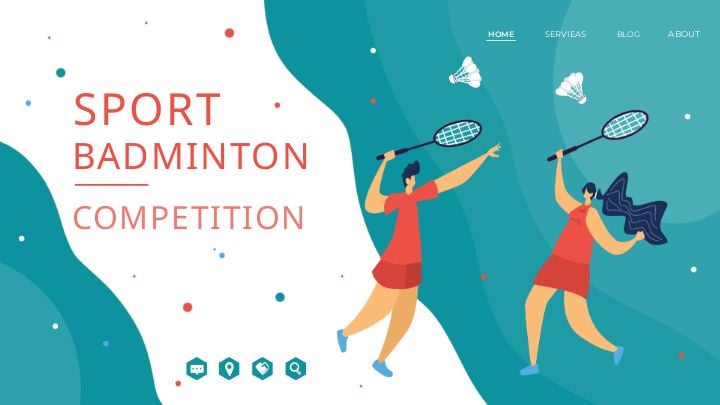 creative cartoon banner for badminton sports landing page