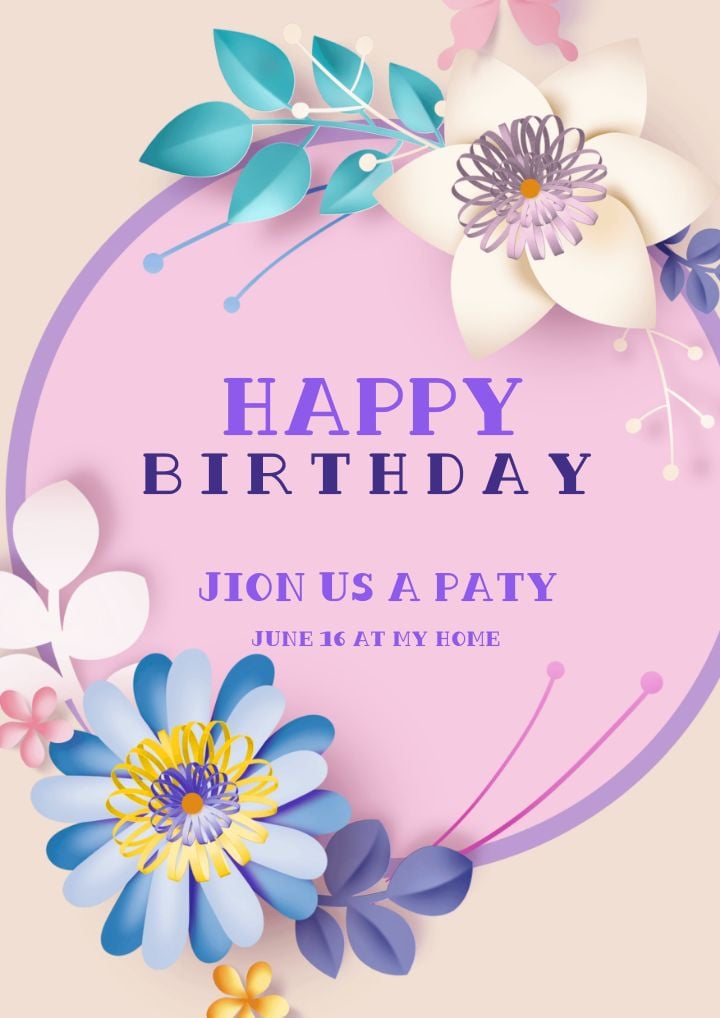 creative greeting card with a floral border featuring paper cut design for birthdays