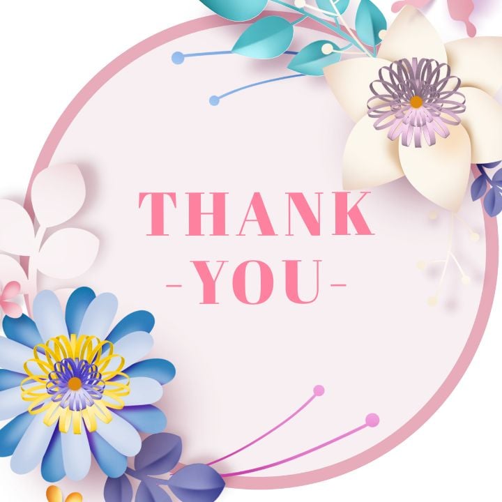 creative thank you card with paper-cut floral border for social media