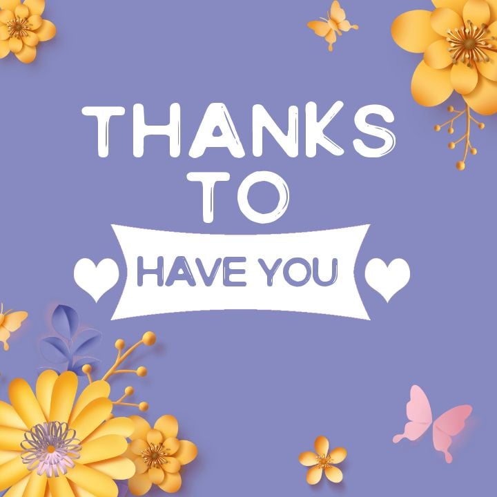 expressing gratitude purple floral border thank you card featuring paper cut design