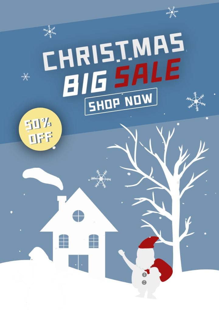 festive christmas cartoon poster with santa claus and snow in paper cut style