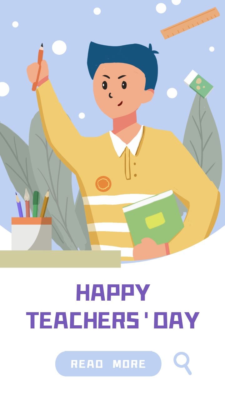 flat style yellow poster celebrating teacher's day with joy