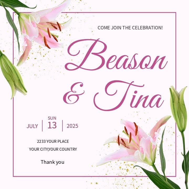 golden floral wedding invitation instagram announcement