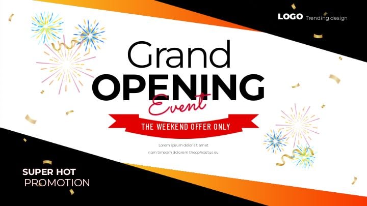 grand opening web banner featuring stylish geometric fashion promotions