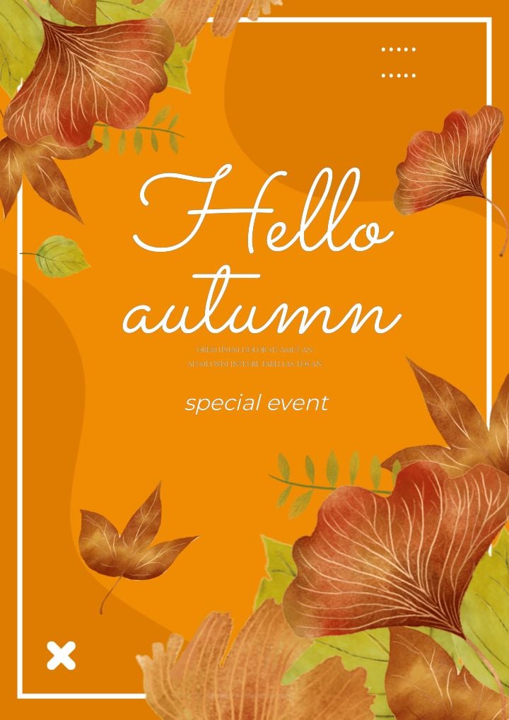 hello autumn minimalistic cartoon postcard with falling leaves