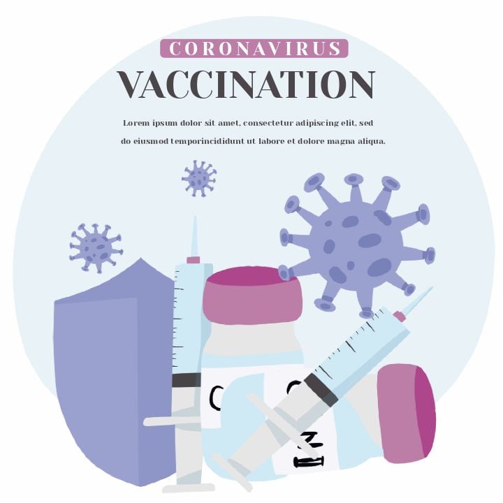 illustrated cartoon of covid-19 vaccine for social media