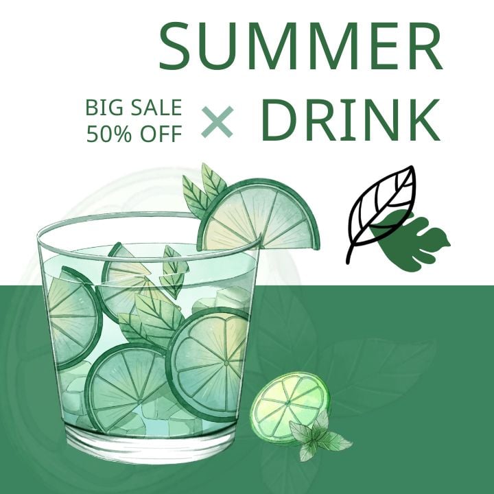 instagram post summer cocktail sale featuring watercolor art