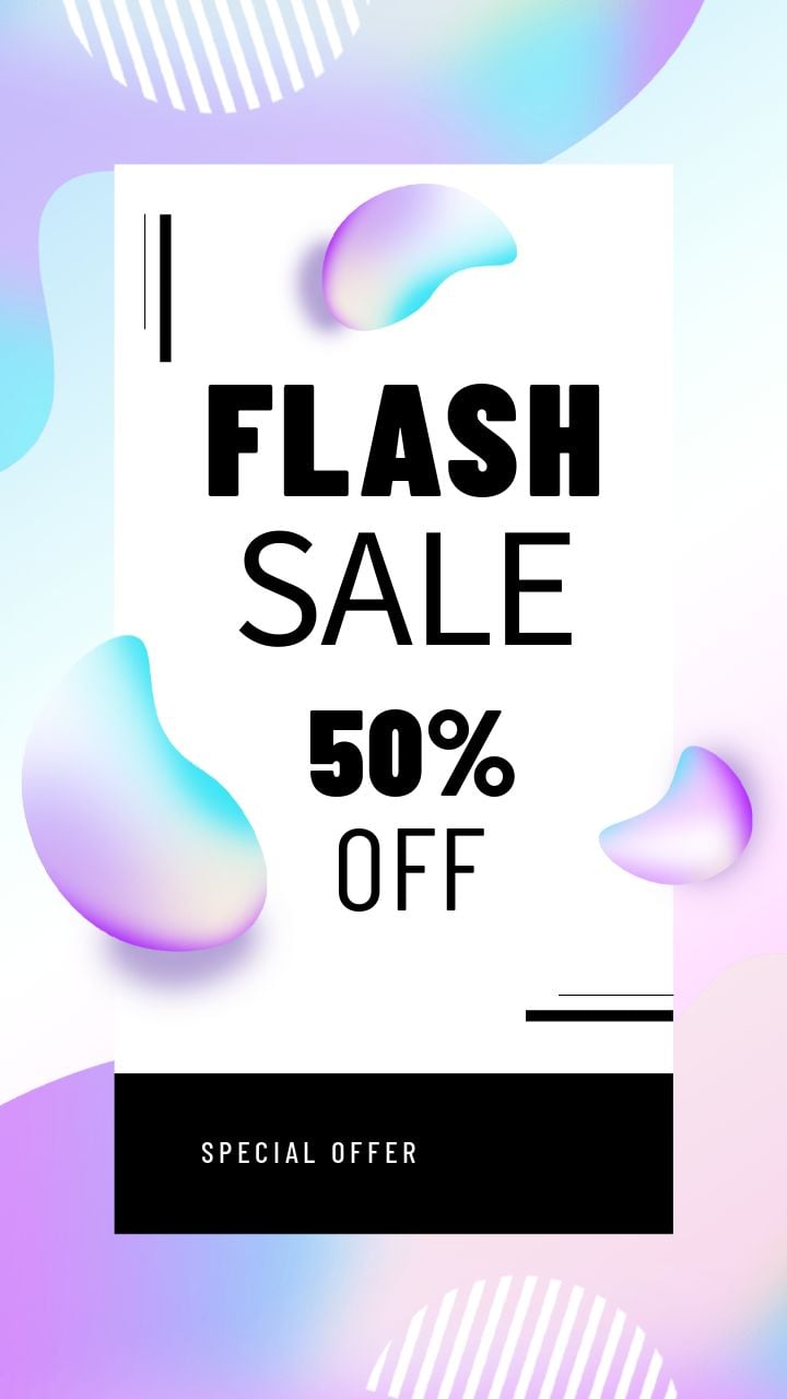 instagram story flash sale featuring purple holographic items