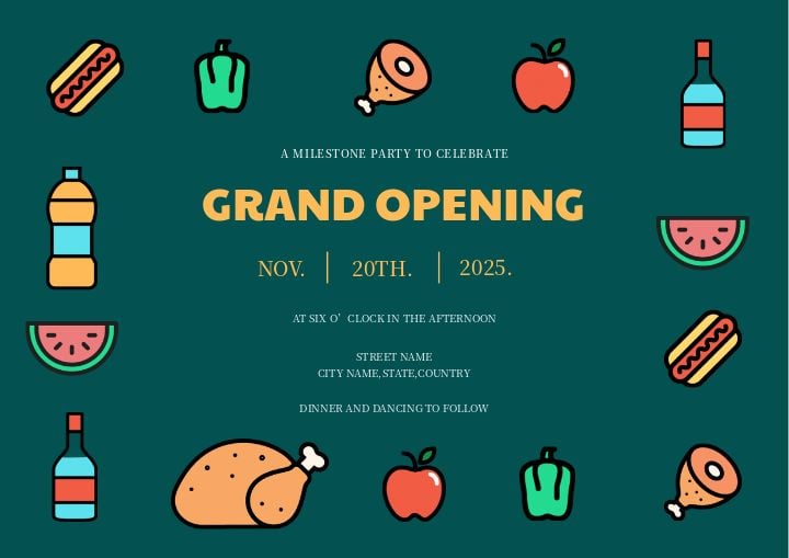 inviting you to a playful green cartoon opening