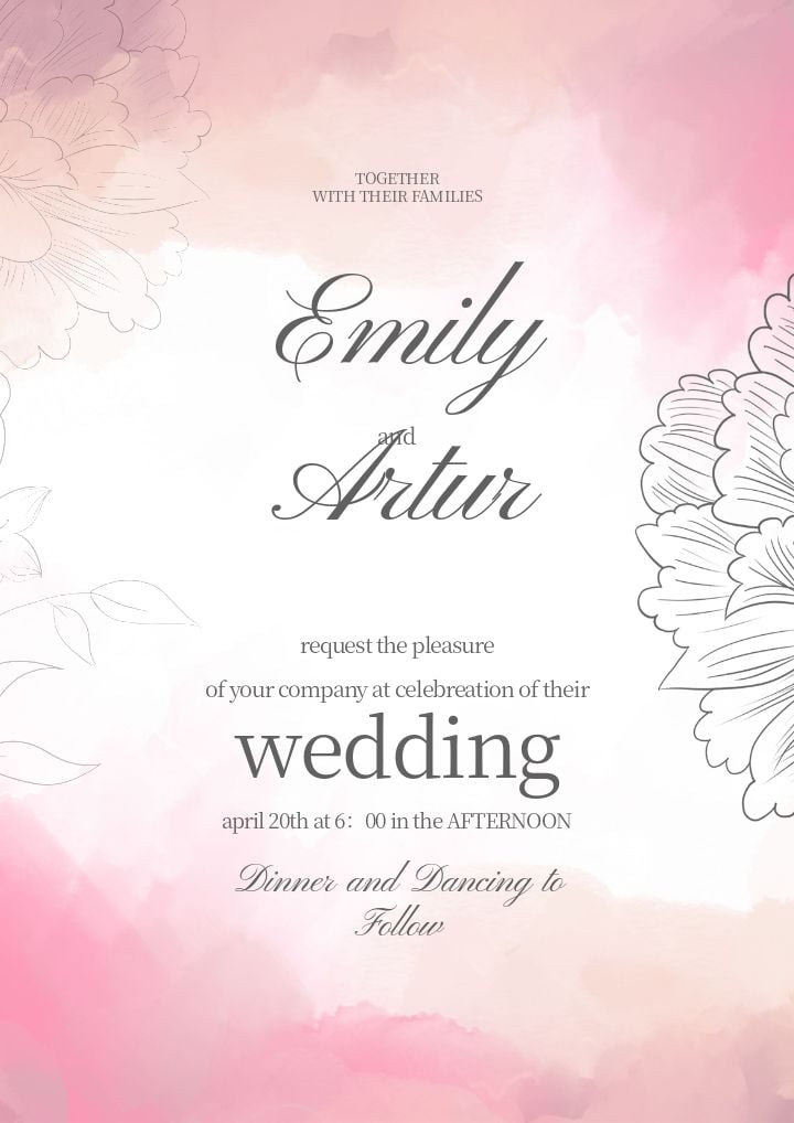 joyful wedding invitation featuring lovely purple watercolor flowers