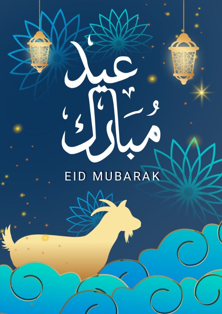 luxurious eid al-adha in paper cutting style with blue textured design