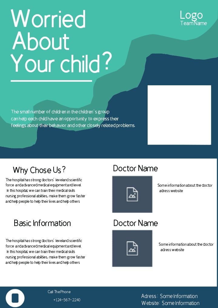 medical cure flyer for children with unique geometric design in blue and green