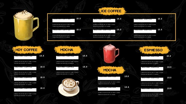 menu of the café with the black line