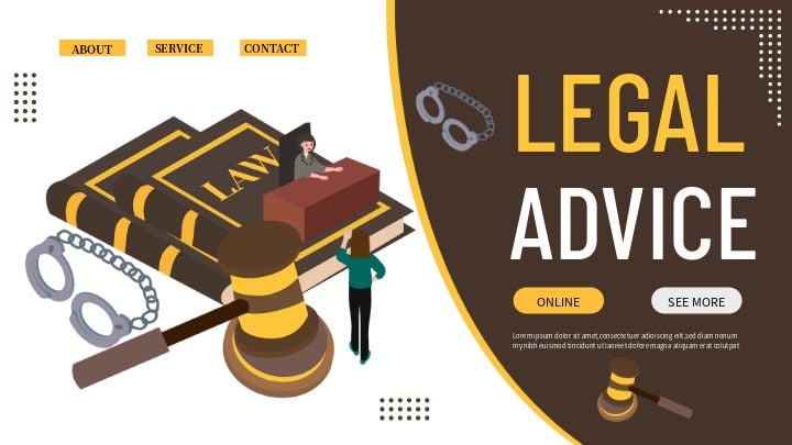 minimalist court trial landing page featuring cartoons