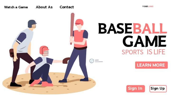 modern illustrated cartoon banner for baseball sports landing page in orange theme