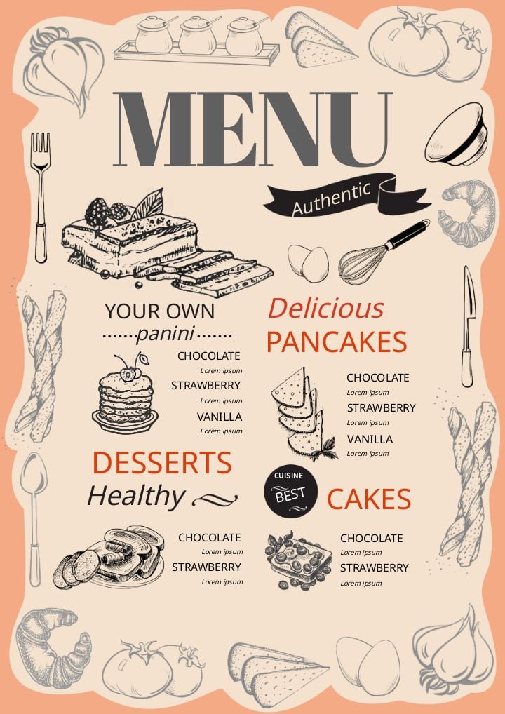 online menu featuring delectable desserts