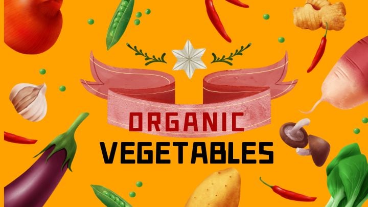 organic vegetable banners at the farm supermarket