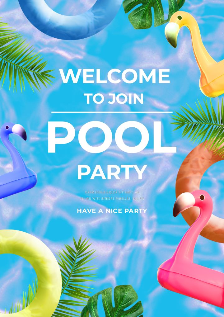 poster featuring fashion personalities for a summer pool party