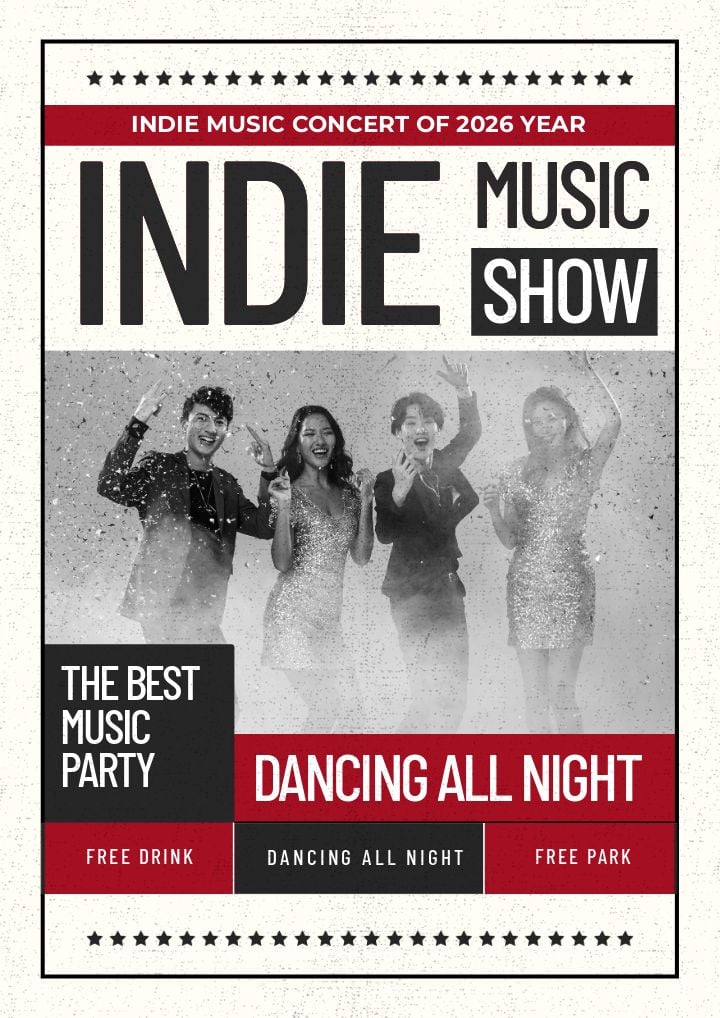 poster for an independent music party at the carnival with a vibrant crowd