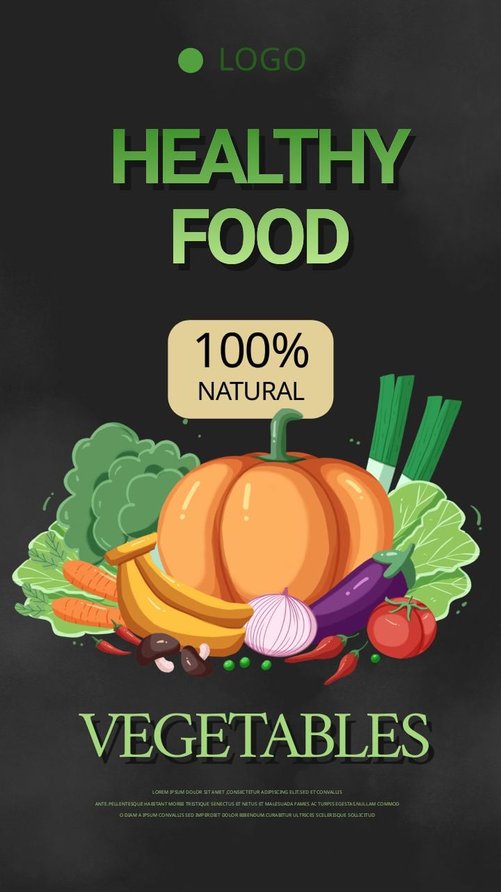 promoting healthy food in cartoon style at a black textured farm supermarket