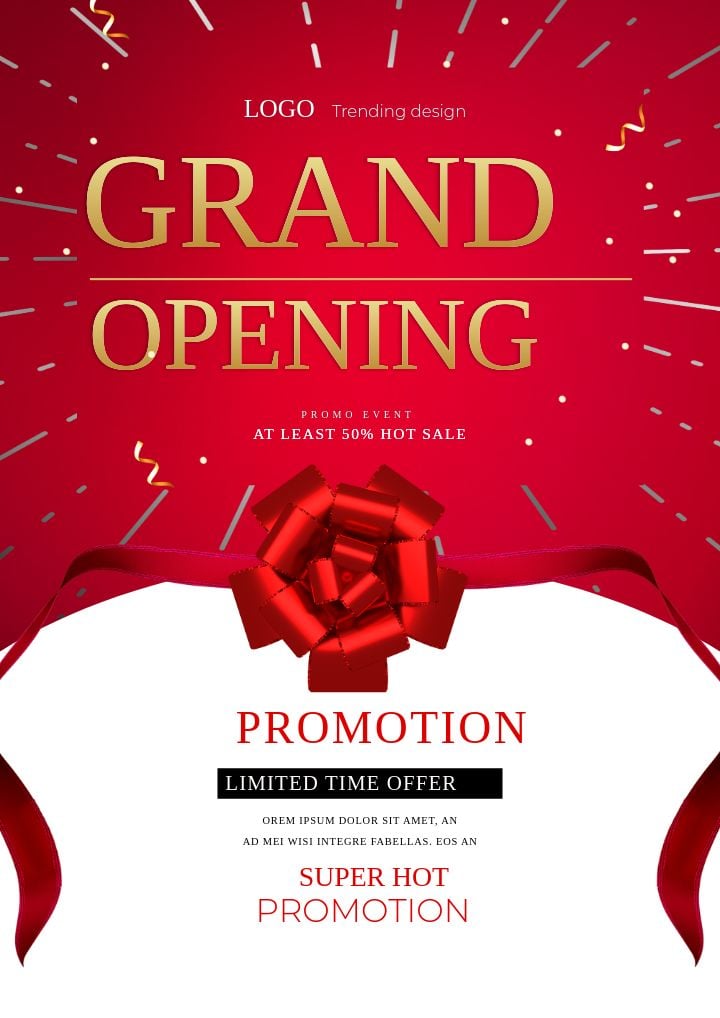 promotional flyer for the grand opening ribbon cutting event