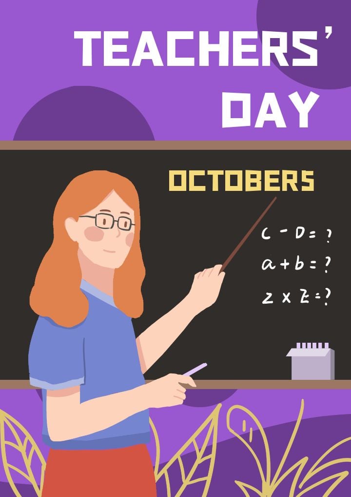 purple cartoon-style banner a teachers' festival