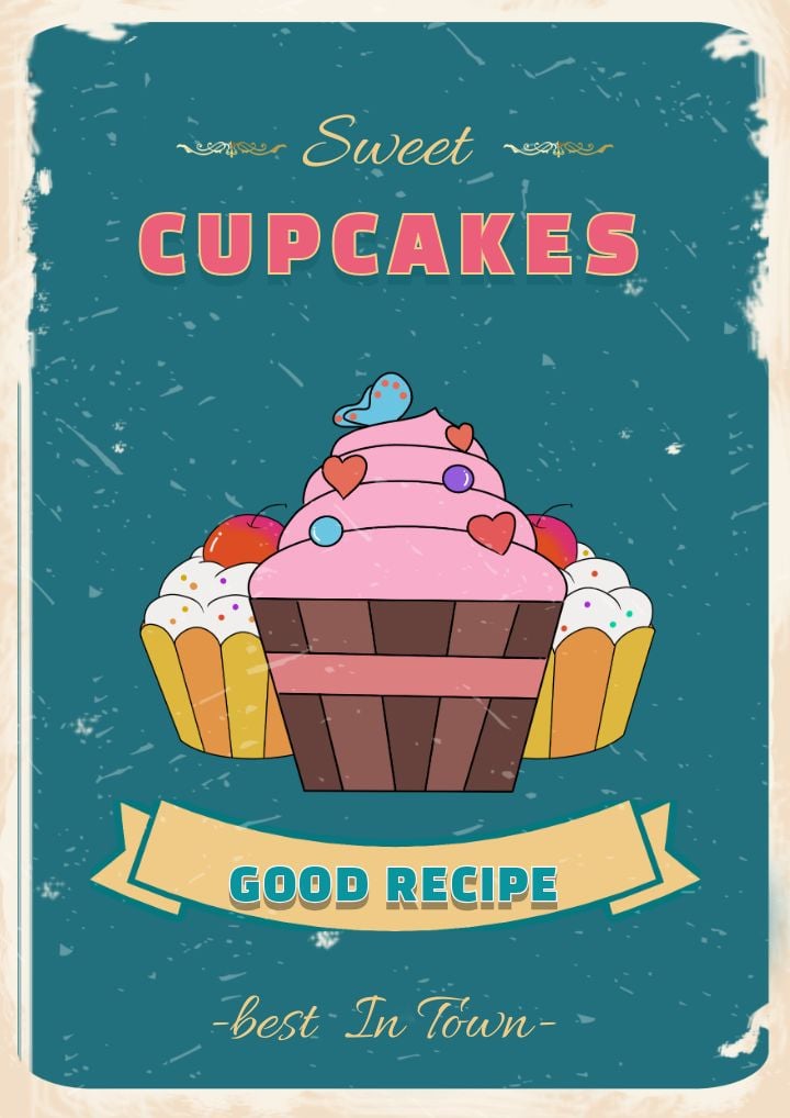retro blue poster featuring a cake