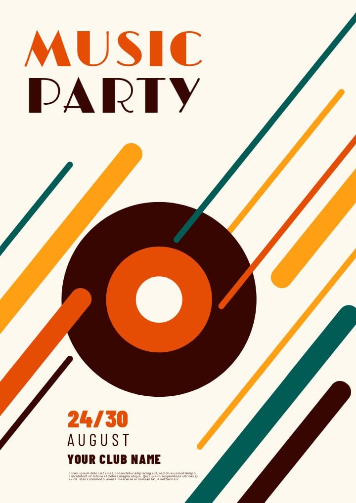 retro poster featuring vibrant colors for a musical party