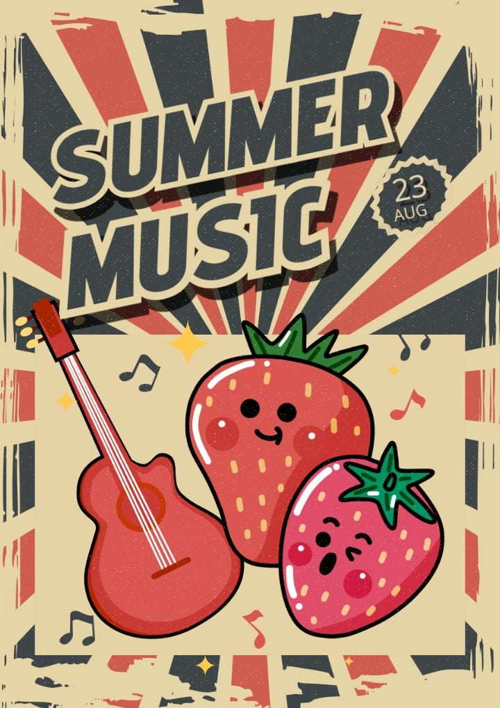 retrospective red poster for a summer music bash