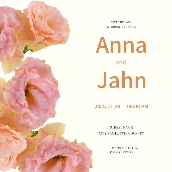 romantic pink wedding invitation instagram post