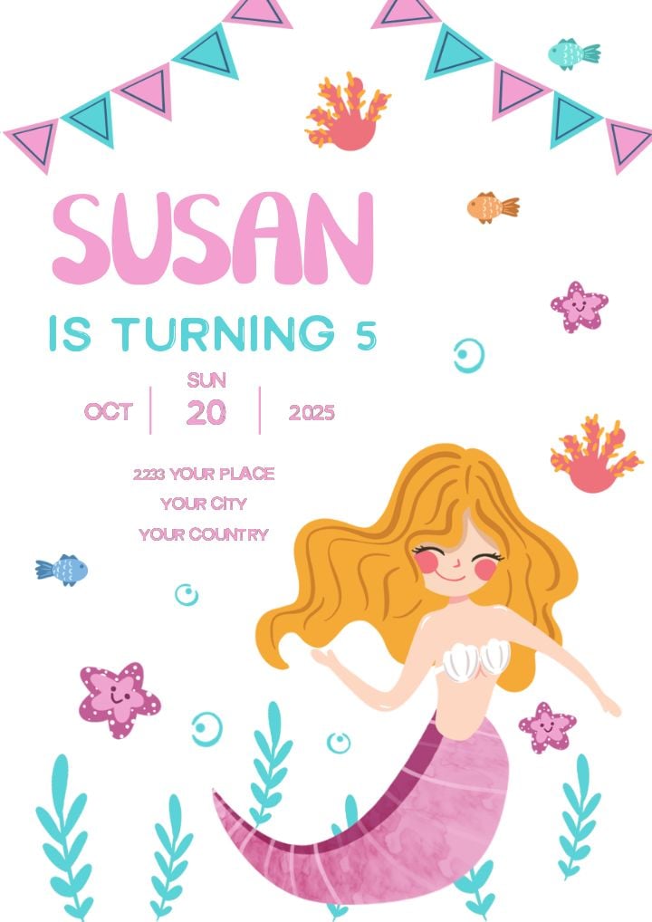simple and adorable mermaid birthday invite