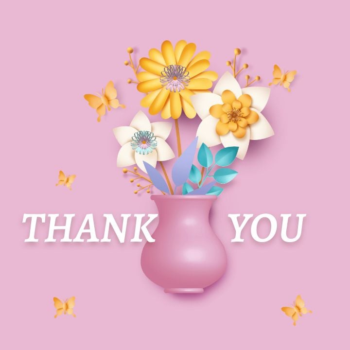 simple and creative thank you card with paper-cut flower design for social media